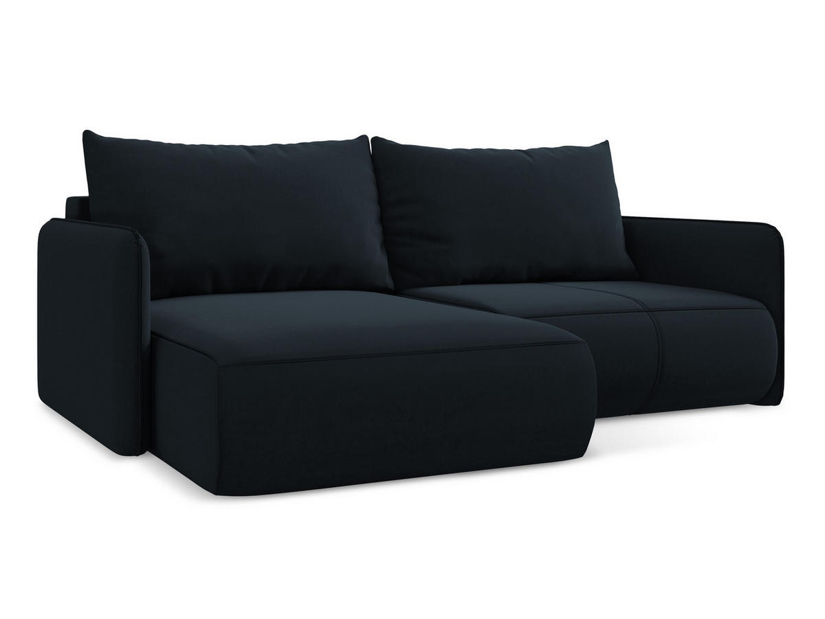 ECKSOFA mit Schlaffunktion Samt Stoff Blau - Blau/Schwarz, Kunststoff/Textil (148/207cm) - Makamii