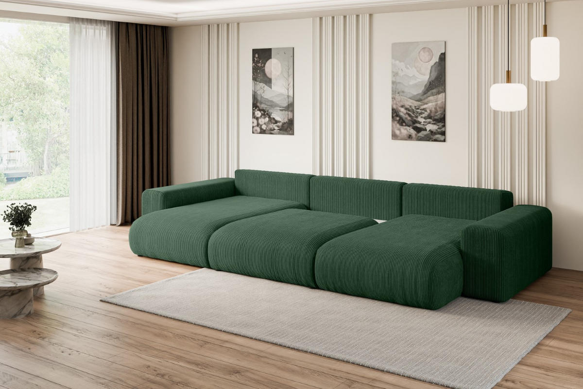 WOHNLANDSCHAFT mit Schlaffunktion und Bettkasten ESKAR-U -352x165x84cm Grün Cord - Schwarz/Grün, Holzwerkstoff/Kunststoff (352/84/165cm) - ALTDECOR