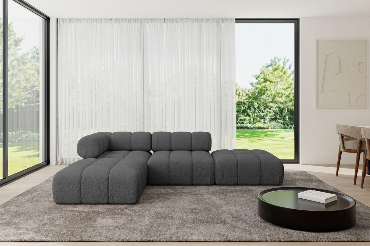 ECKSOFA modulares Sofa Kerru-L1 - 285x190x70 cm Grau Bouclé - Grau, Holzwerkstoff/Textil (285/190cm) - ALTDECOR
