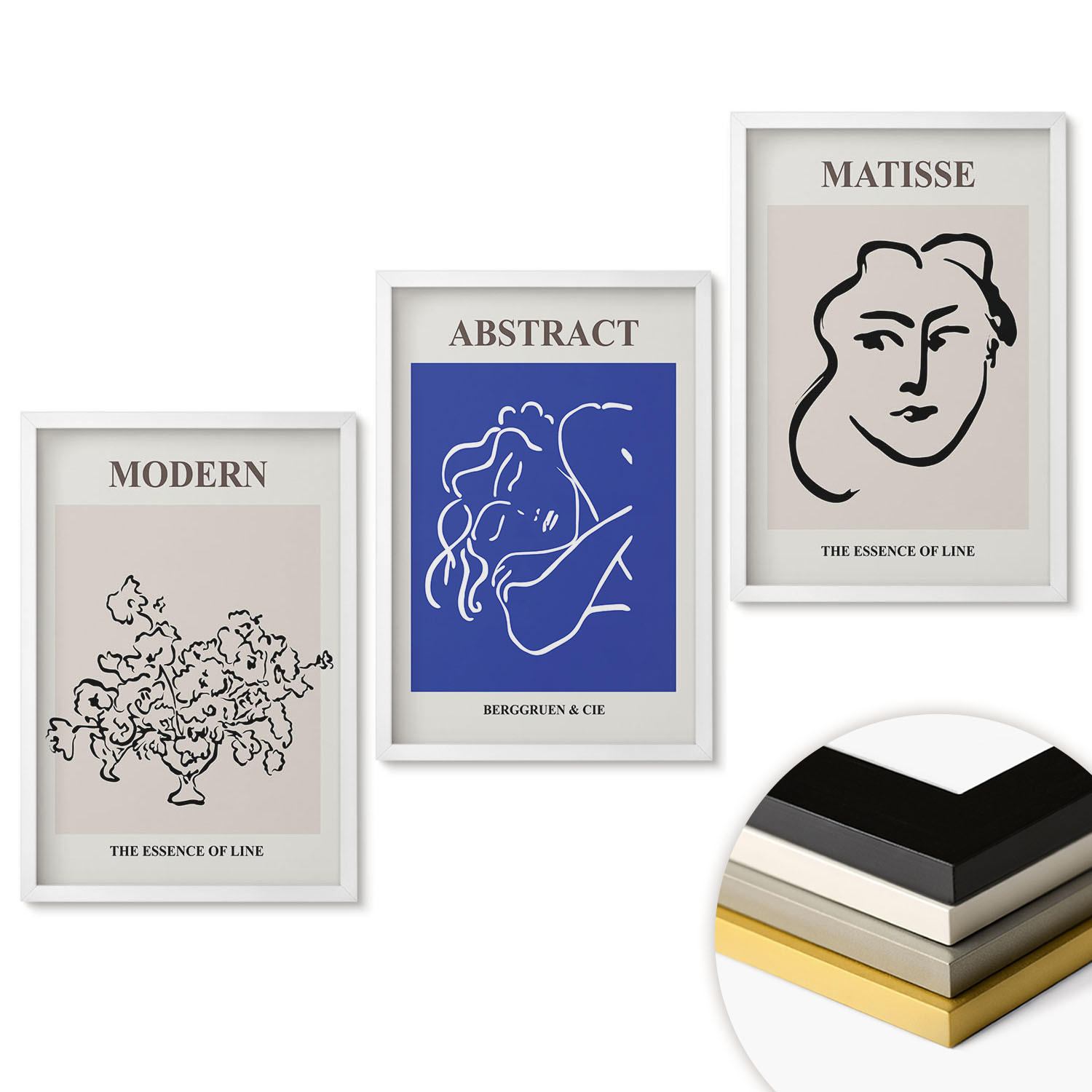 WANDBILDER 3er-Set - 40x60 cm Weißer Rahmen - Matisses moderne Plakate - Weiß, Kunststoff (40/60cm) - ArtPrintCave
