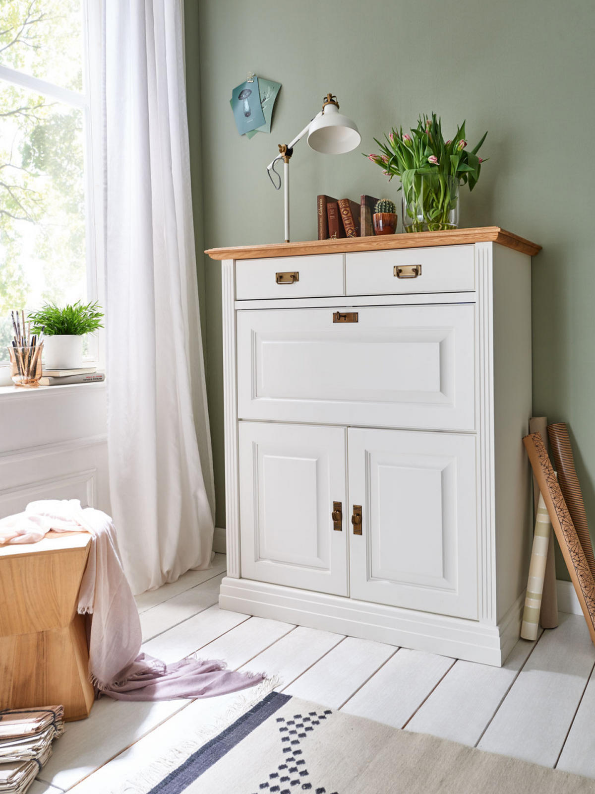 SEKRETÄR Büroschrank Novara - Weiß/Braun, Holz (45/111/133cm) - Casamia Massive Möbel