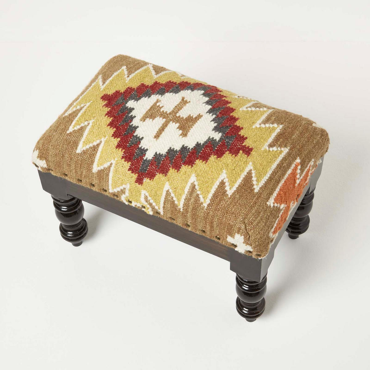KELIM-HOCKER Jaipur mit Holzbeinen, Ethno-Muster, 50/40/30 cm - Multicolor, Textil (30/40/50cm) - Homescapes