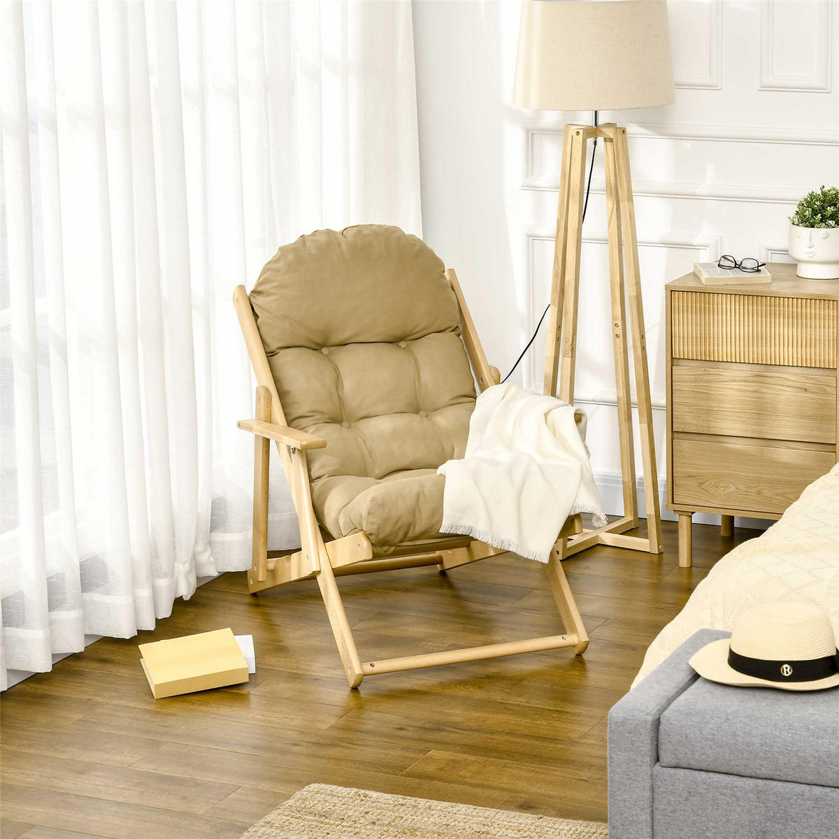 RELAXSESSEL klappbar Leinenoptik Buchenholz braun - Naturfarben, Textil (71/126/14cm) - Kaket