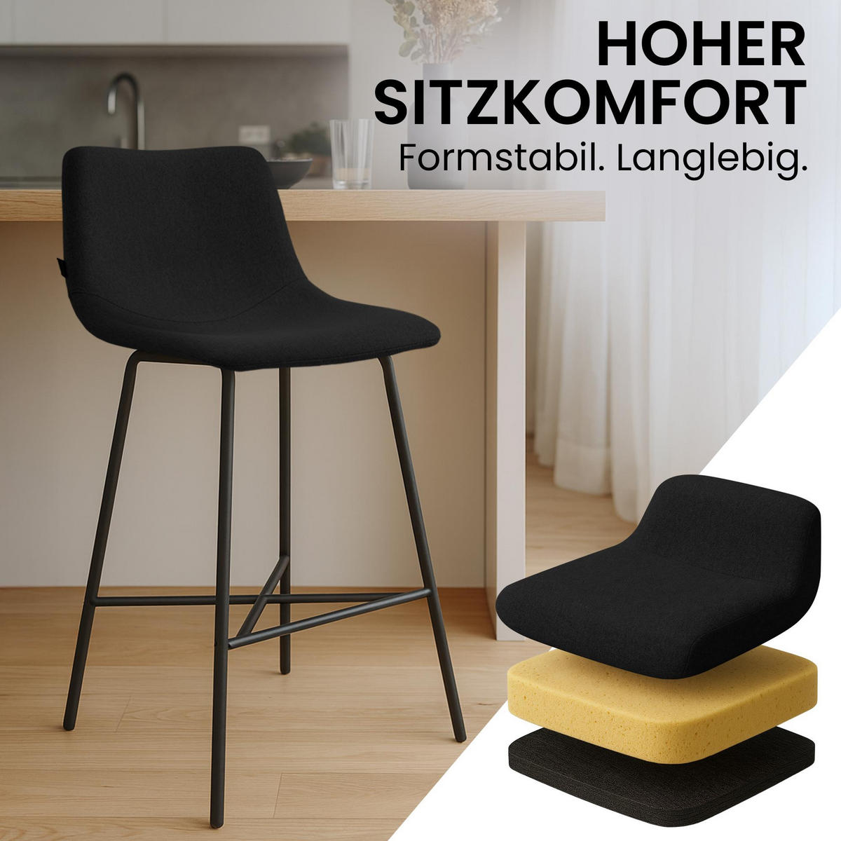 BARHOCKER Stoff Schwarz - Schwarz, Textil/Metall (44/98/49cm) - CLP