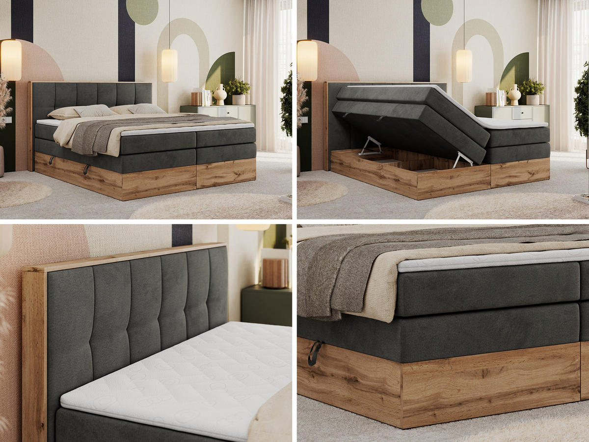 BOXSPRINGBETT ALBERO 1 KING 120/200 Dunkelgrau Velvet - H3 - Dunkelgrau, Holz/Textil (120/200cm) - MKS