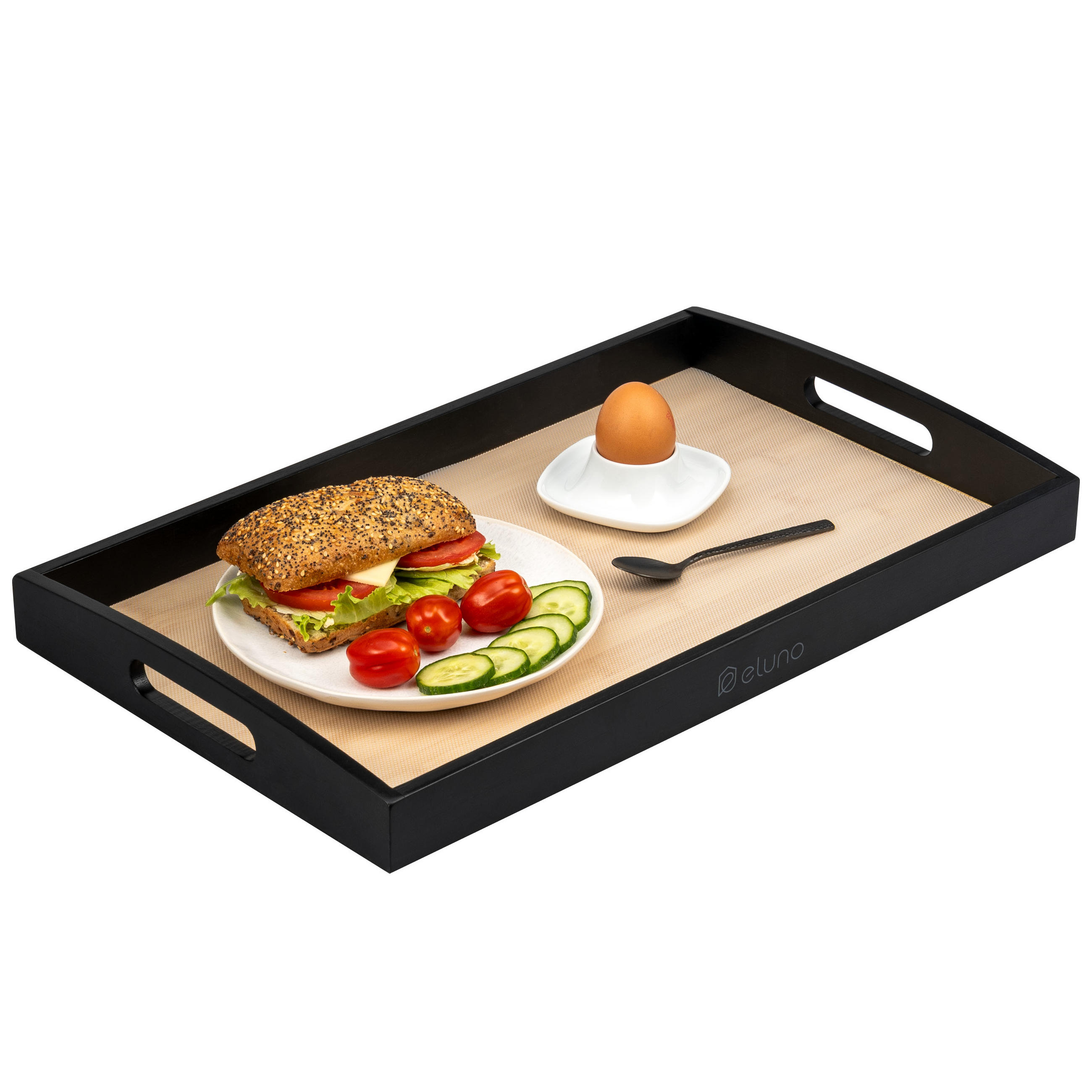 eluno Serviertablett Schwarz, Braun 50x5x30 cm