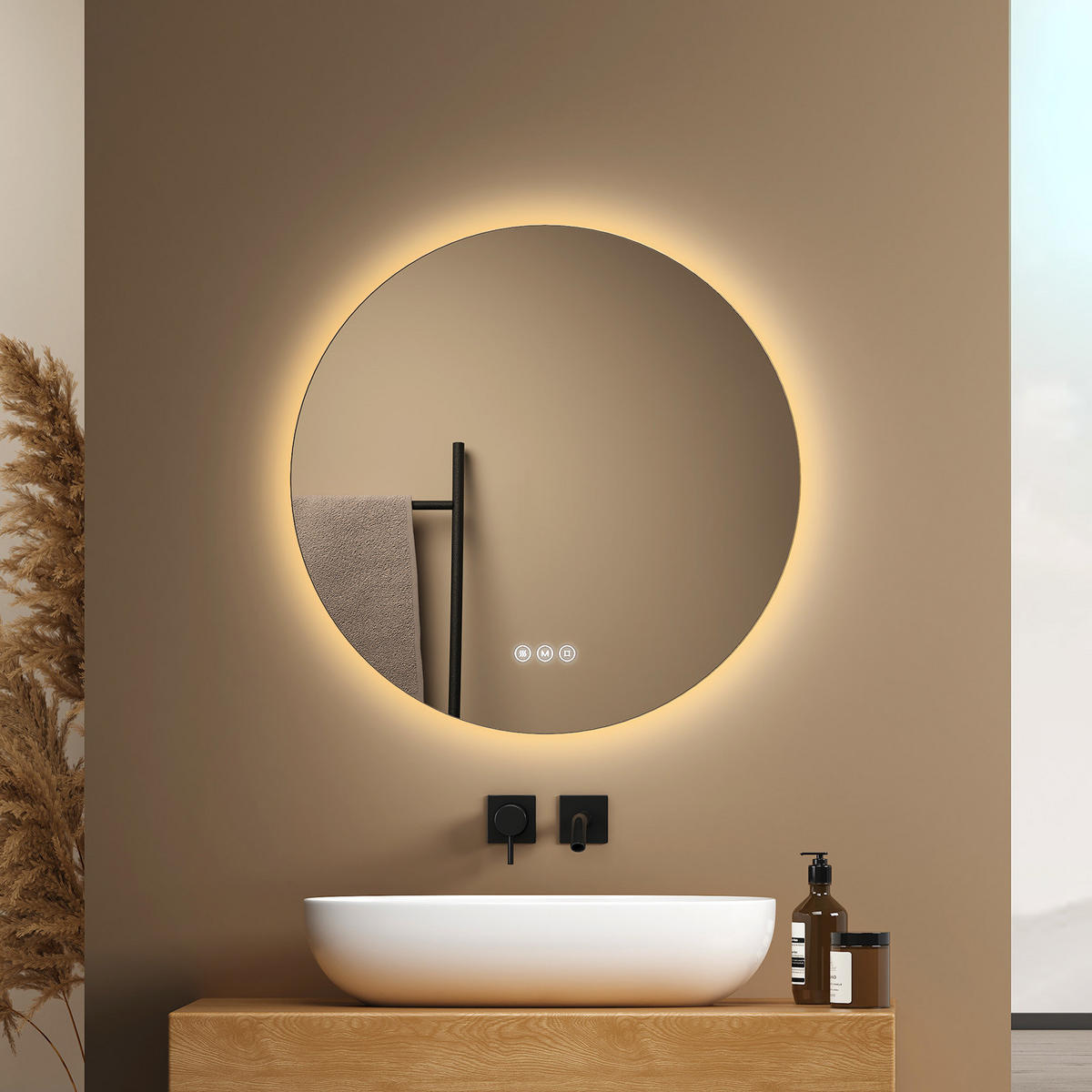 BADSPIEGEL rund mit Beleuchtung rahmenlos Ø50 cm - Weiß, Glas (50/3.5/50cm) - EMKE