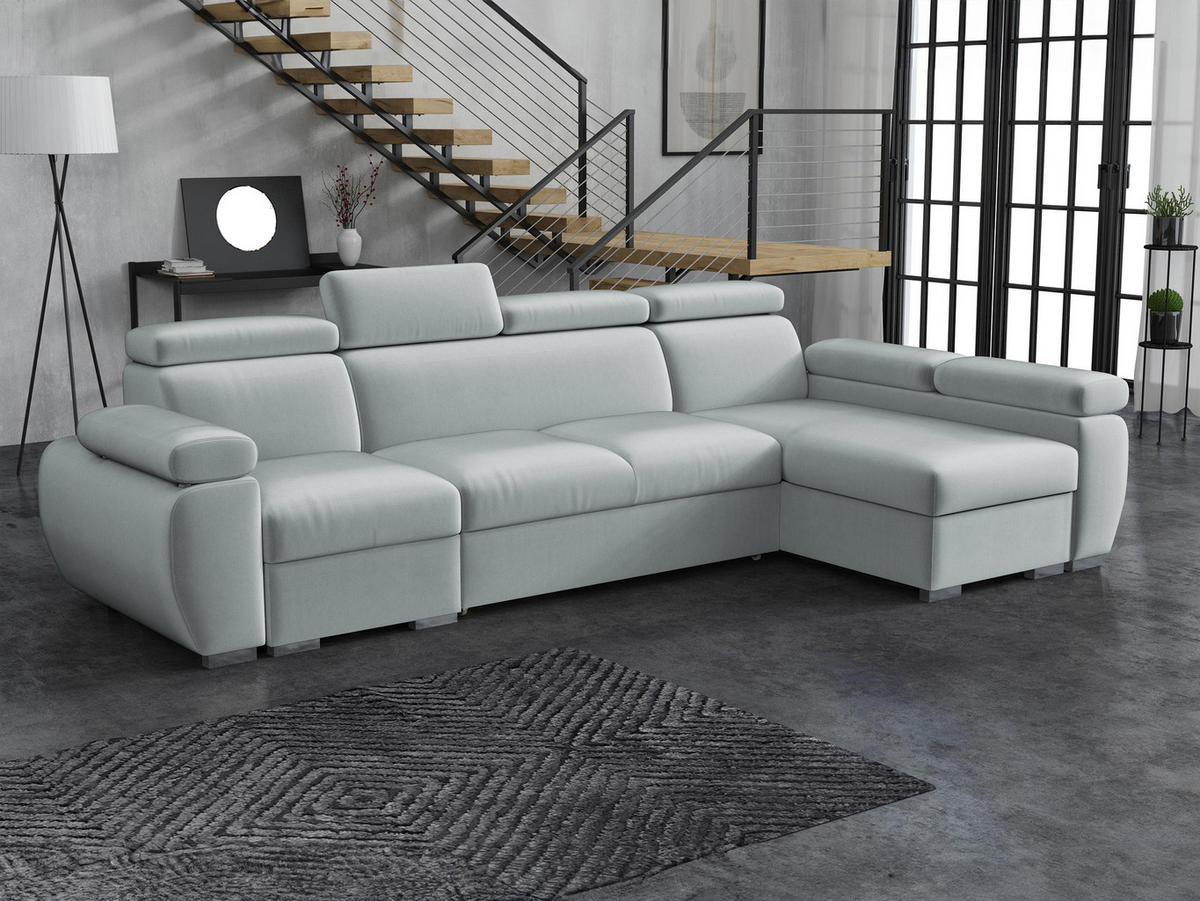 ECKSOFA Boston LCP, Seite: Rechts 1P(65)+2R+LCP - Silberfarben/Hellgrau, Holz/Textil (320/170cm) - MIRJAN24