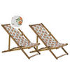GARTENLIEGE 2er-Set hellbraun Textil weiß/mehrfarbig Orangenmotiv Anzio - Hellbraun/Multicolor, Textil (54/70/97cm) - Beliani