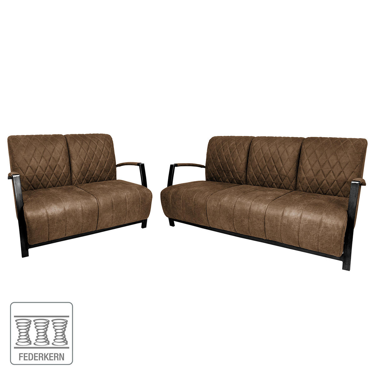 POLSTERGARNITUR (3-2) - Antiklederlook - Grau, Textil (1/1/1cm) - home24