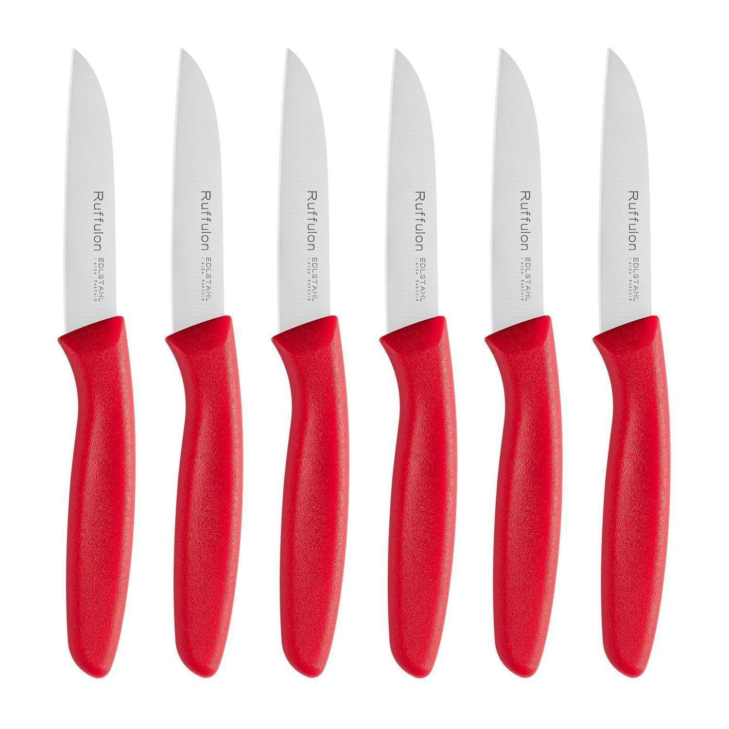 KÜCHENMESSER 6-teiliges Set Rot Edelstahl Gerade Klinge 3'' - Rot, Metall (19cm)