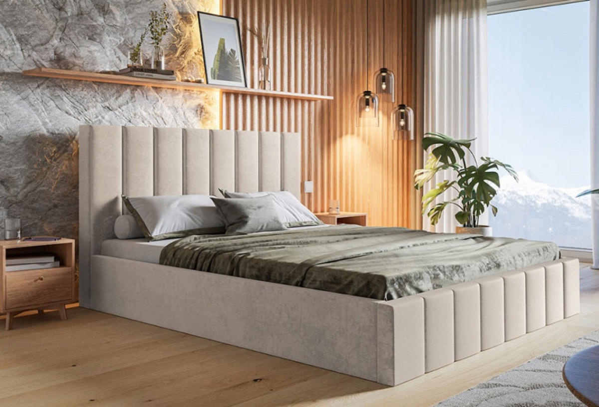 BETT Beige SIM 10 120x200 cm - Beige/Schwarz, Textil (120/200cm) - Sepro Meble