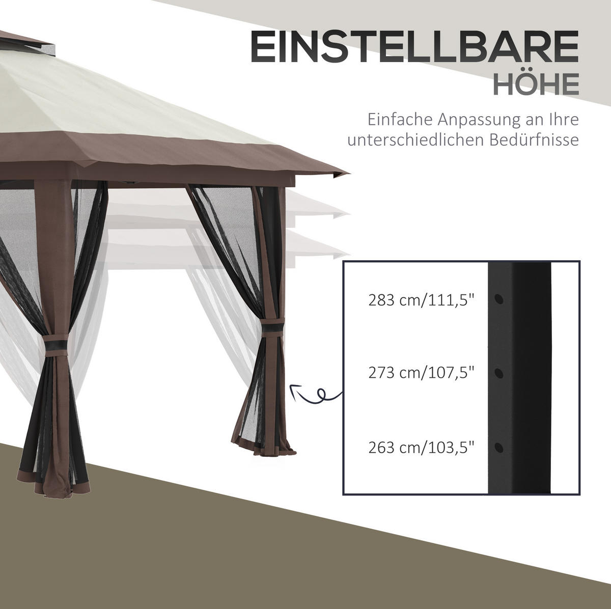 ZAHRADNÍ altán 392/392/283 cm béžová z polyesteru s UV50+ ochranou a nastavitelnou výškou - béžová, textil (392/283/392cm) - OKWISH