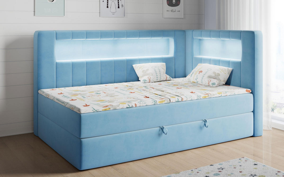 BOXSPRINGBETT JUNIOR GOLD 3 90/200 Blau - rechte Seite - Blau, Holz/Textil (90/200cm) - MKS