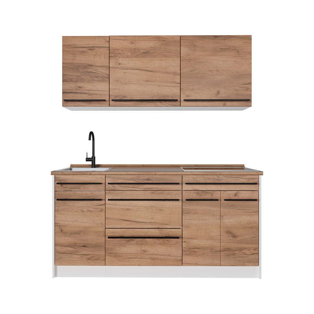 SINGLEKÜCHE R-Line, Goldkraft Eiche/Weiß, 160 cm Arbeitsplatte Goldkraft Eiche - Honigeiche/Weiß, Holzwerkstoff (160/81.6/60cm) - Vicco