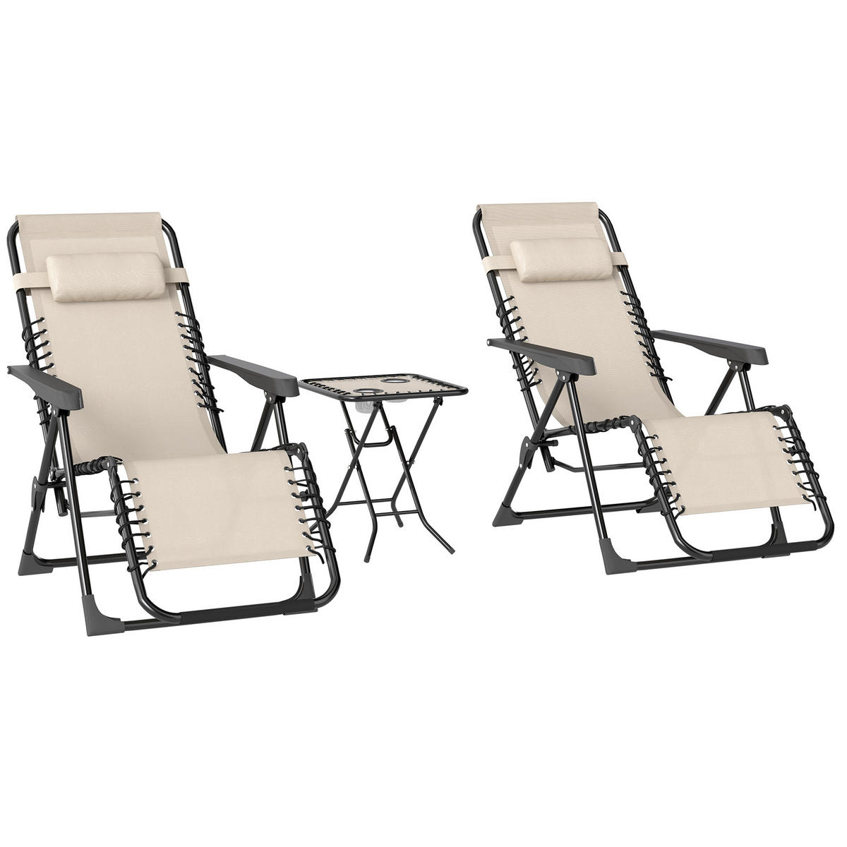 GARTENSTUHL-SET 3 TLG. mit Tisch Beige 90/56/110 cm - Beige, Metall (65/110/90cm) - Outsunny