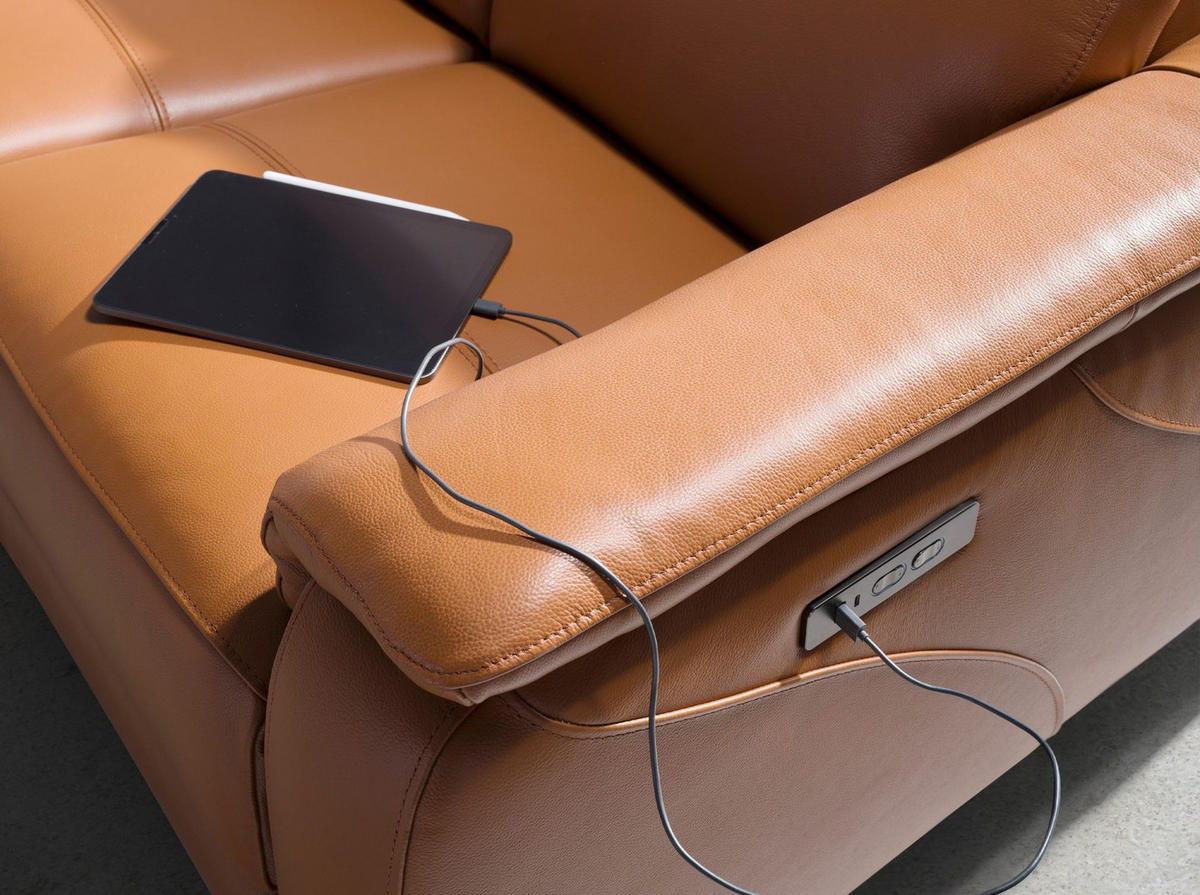 SOFA 2-Sitzer-Relaxsofa aus braunem Leder 154/160/101 cm - Edelstahlfarben/Braun, Leder (154/101/108cm) - ANGEL CERDA