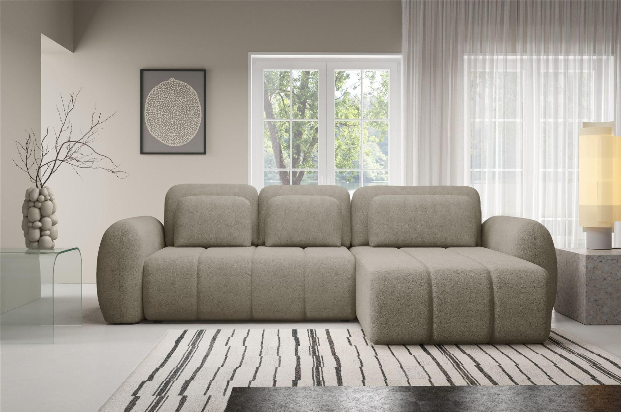 Thumbnail - Fun Möbel Ecksofa, Beige, Textil, Ottomane rechts, 304x190 cm, Wohnzimmer, Sofas & Couches, Wohnlandschaften, Ecksofas