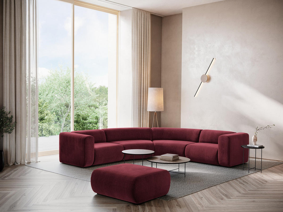 ECKSOFA Chenille Stoff Rot - Rot/Weinrot, Kunststoff/Textil (318/318cm) - Makamii