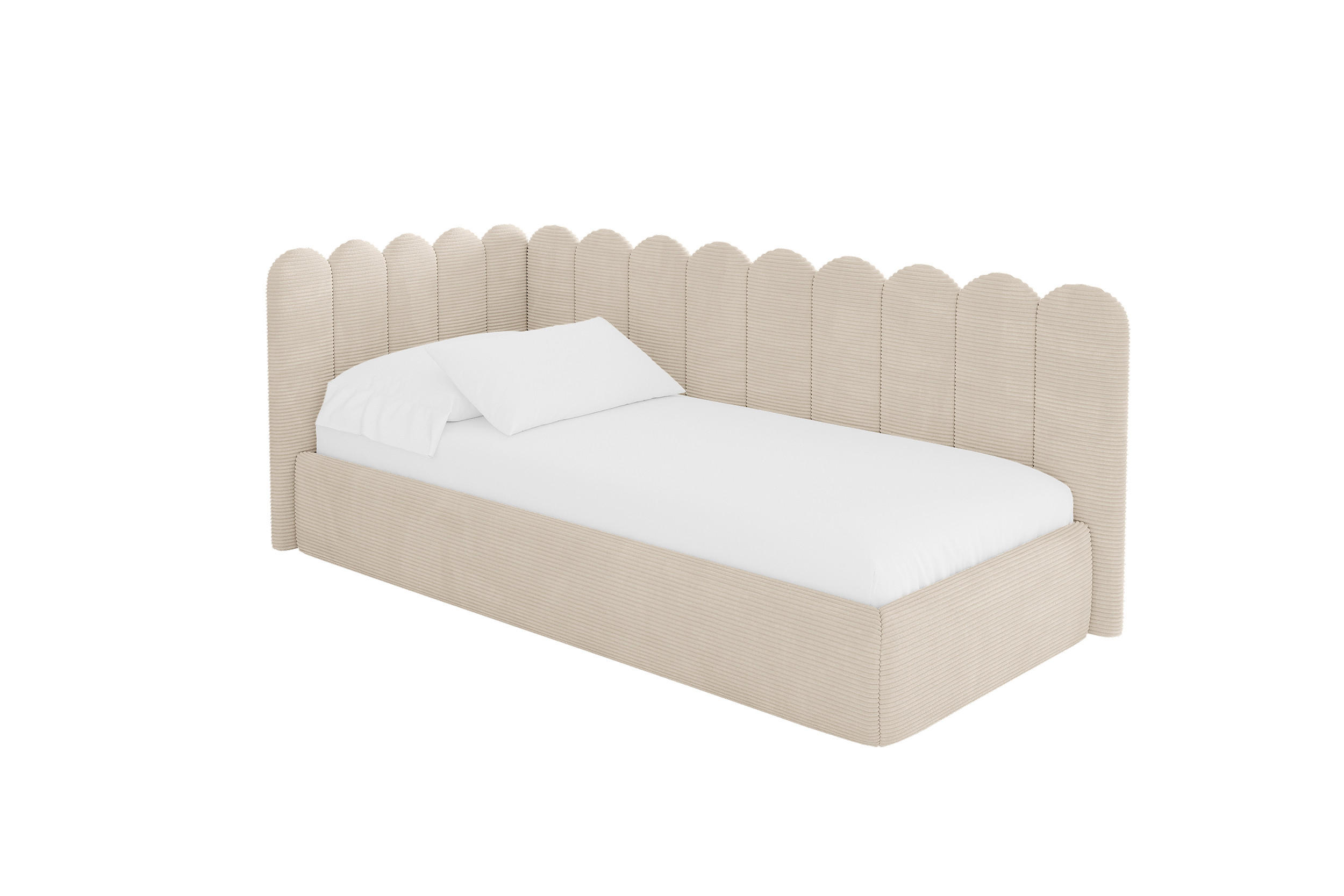 EINZELLBETT Jugendbett mit Bettkasten und Matratze H3/H4, Rechts - ARTY 90x200 Beige - Kaschmir, Holzwerkstoff/Textil (90/200cm) - ALTDECOR