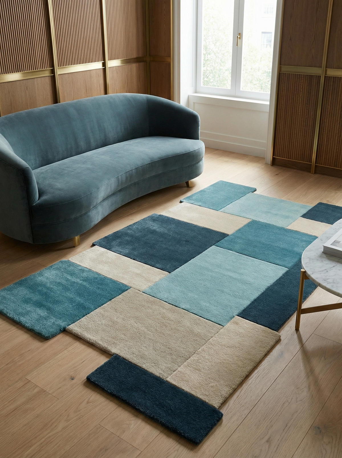 WOLLTEPPICH Geometrisch-Design, handgetuftet THAMES EVA, Türkis 150x240 cm - Blau, Textil (150/240cm) - KADIMA DESIGN