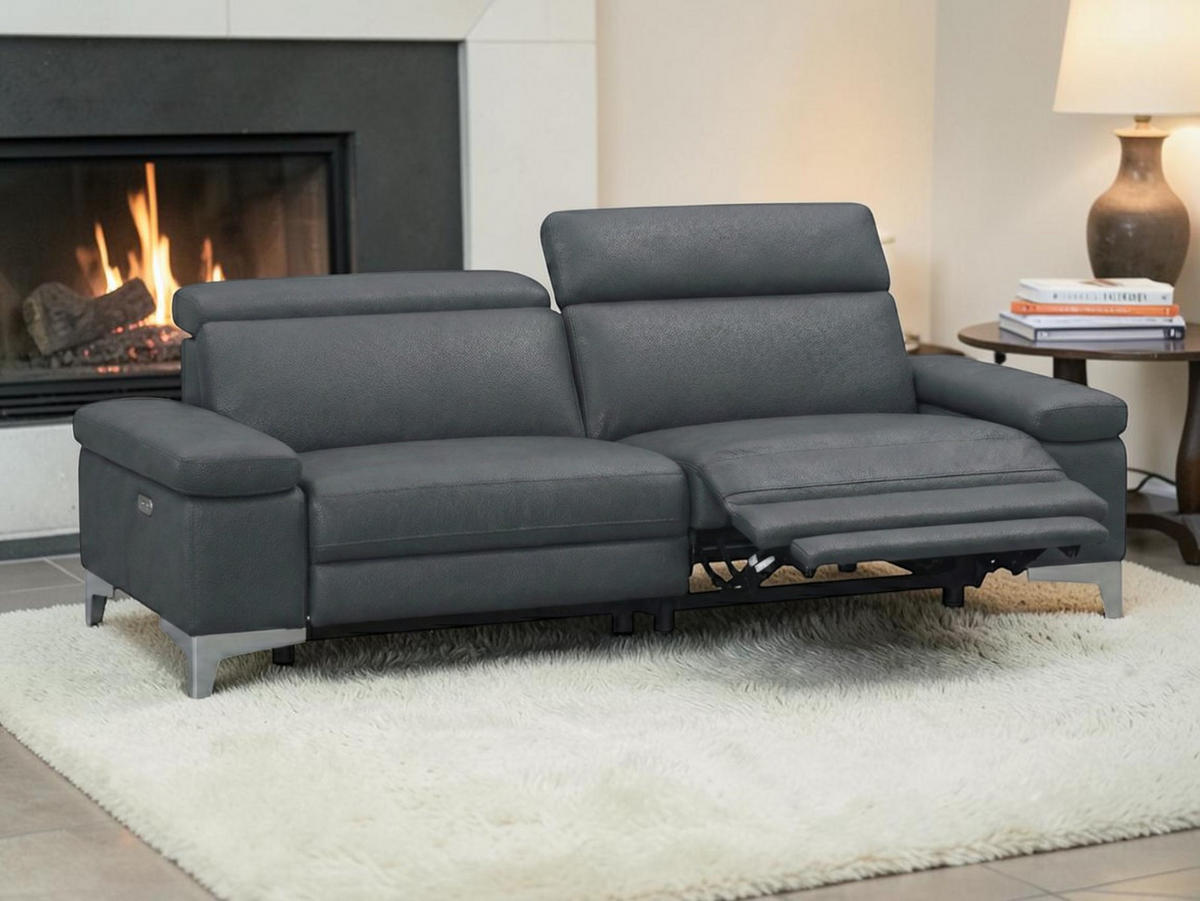 3-SITZER Sofa Talisman Echtleder mit 1 x Relaxfunktion Anthrazit - Anthrazit, Leder/Metall (216/80/100cm)