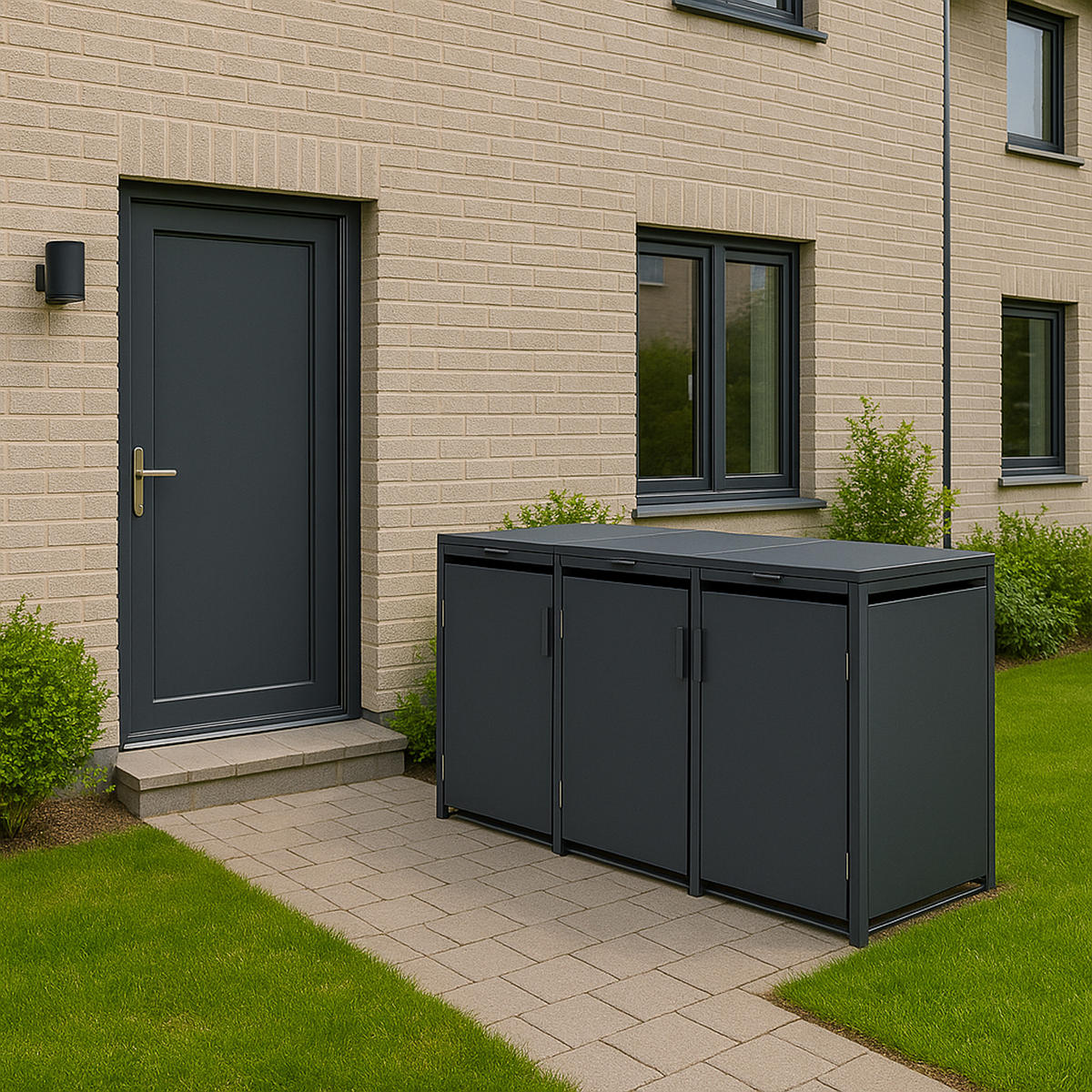 MÜLLTONNENVERKLEIDUNG Dublin - Mülltonnenbox für 3 - , Stahl verzinkt, anthrazit - Grau, Metall (198/116/80cm) - TPFGarden