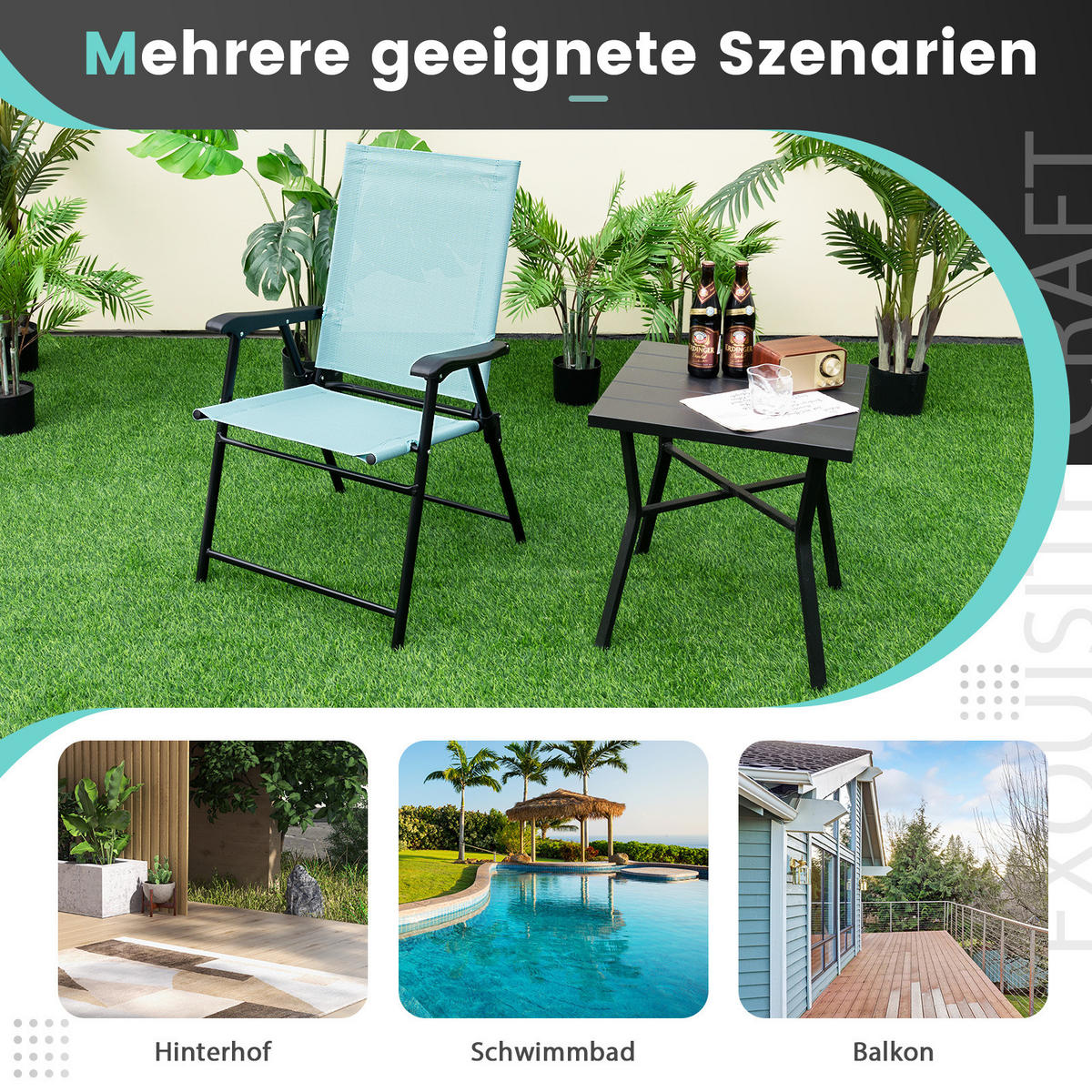 TERRASSENSTUHL Minzgrün (4-teilig) - Mintgrün, Metall (60/93/65cm) - COSTWAY