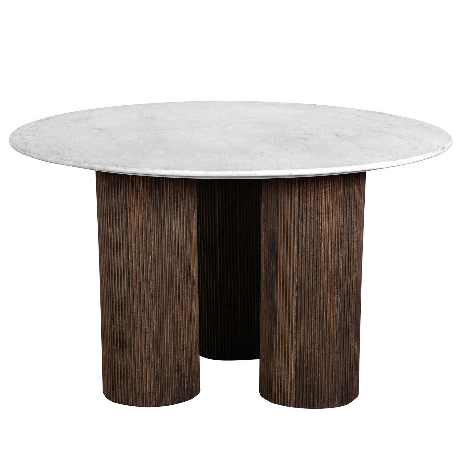 ESSTISCH - Mango massiv / Marmor - Dunkelbraun / Marmor Weiß - Weiß, Naturmaterialien/Holz (130/130/76cm) - home24