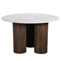 ESSTISCH - Mango massiv / Marmor - Dunkelbraun / Marmor Weiß - Weiß, Naturmaterialien/Holz (130/130/76cm) - home24