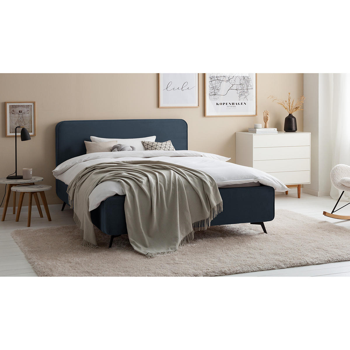 POLSTERBETT - Dunkelblau, Textil (200/200cm) - home24