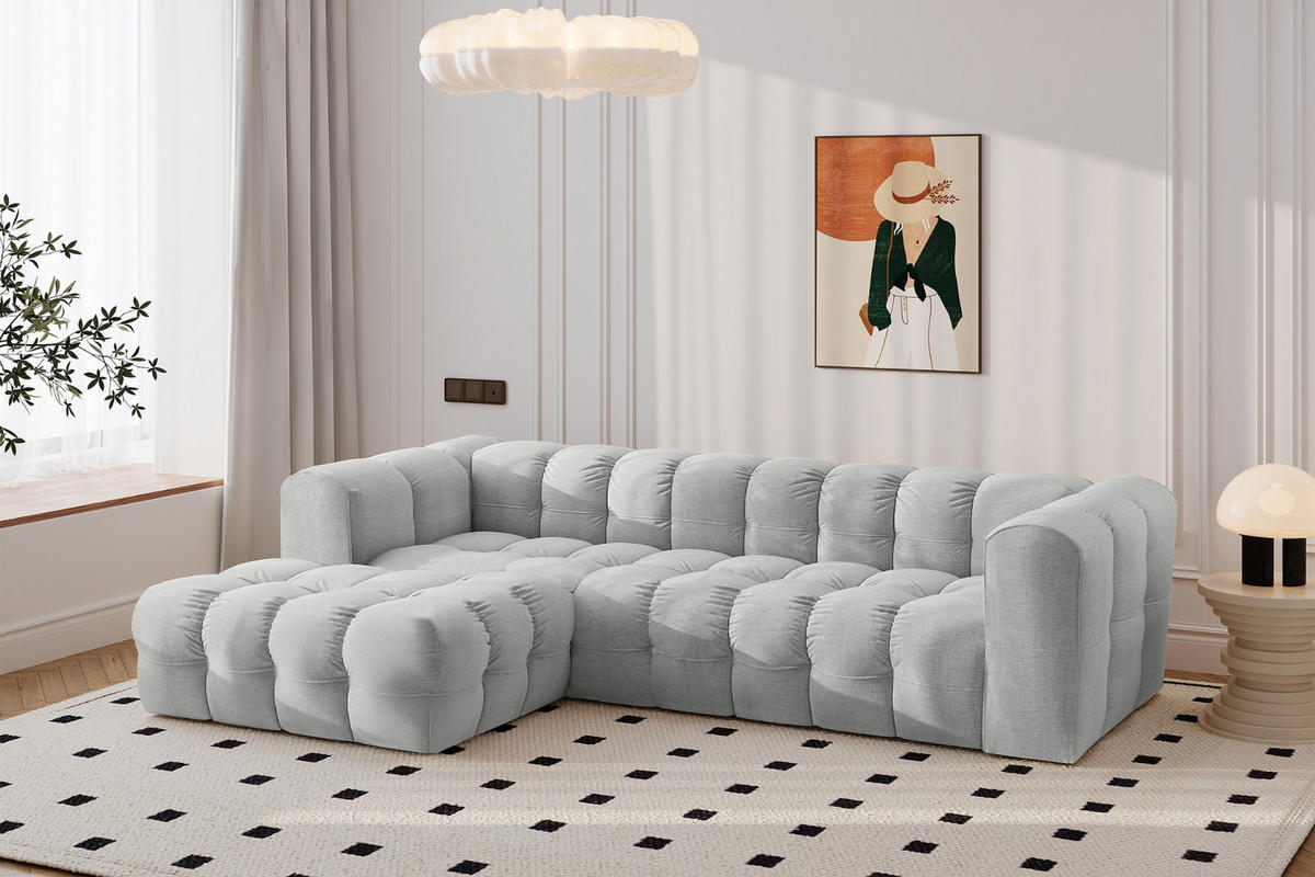 ECKSOFA L-form BALOO L, Chenille-Stoff Moly, Hellgrau, Links - Hellgrau, Holz (280/193cm) - Kaiser Möbel