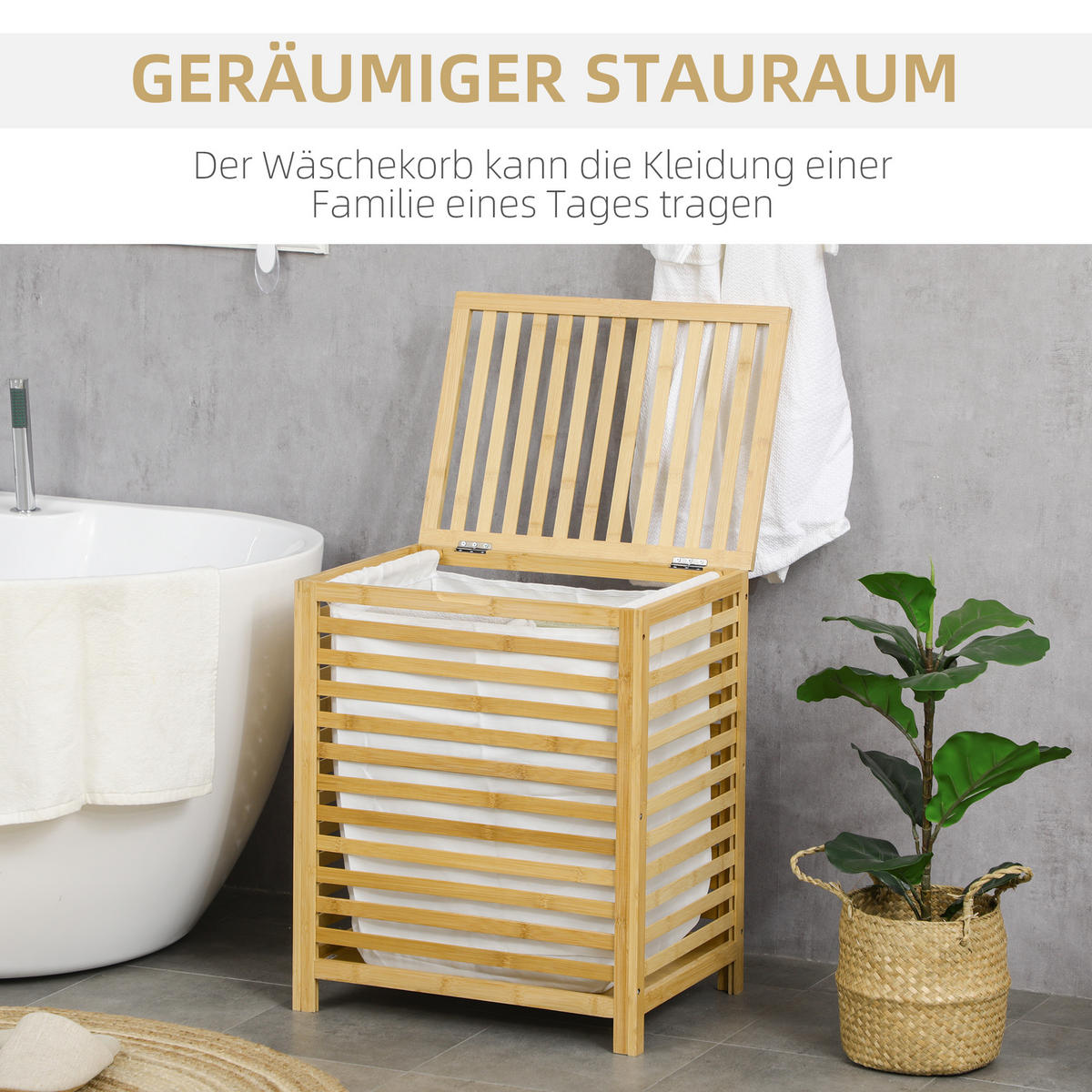 WÄSCHEKORB, Bambus, Vliesstoff Naturholz - Naturfarben, Naturmaterialien (36/60/50cm) - HOMCOM