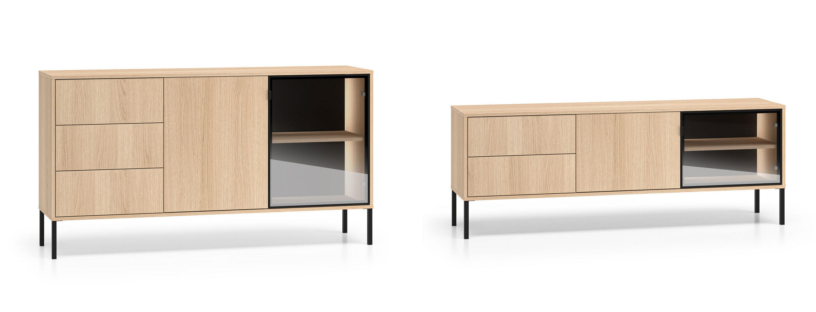 WOHNZIMMER-SET Barnee 2-tlg Lindberg Eiche 320 / 40 / 86cm - Eichefarben/Schwarz, Holz/Holzwerkstoff (320/86/40cm) - Feldmann-Wohnen