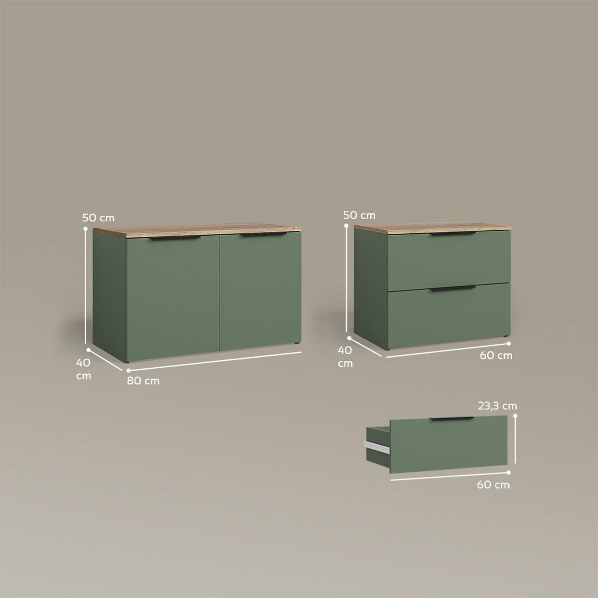 DNEVNI BORAVAK SET Piave Zelena 3 dijela - zelena, drvni materijal (80/50/40cm) - Livinity®