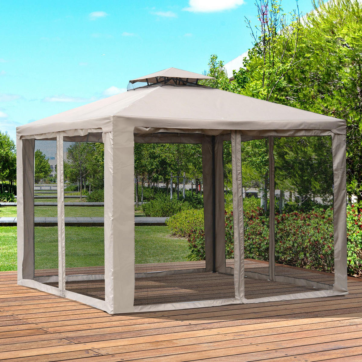GARTENPAVILLON 3 x 3 m Pavillon Festzelt Partyzelt mit 4 x Seitenwand Grau - Grau, Kunststoff (294/265/294cm) - Outsunny