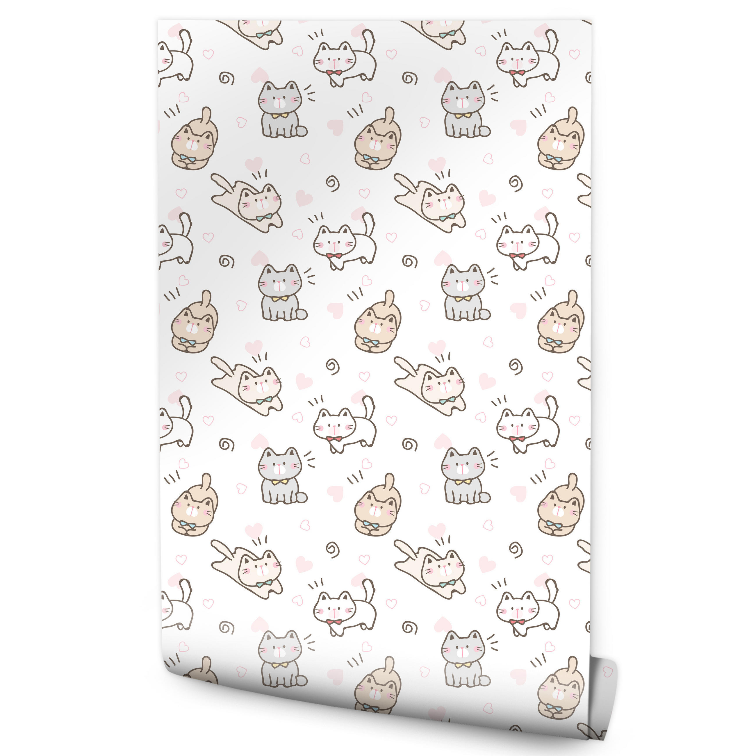 VLIESTAPETE Kätzchen und Herzen – Beige, Grau, Weiß – 50x1000 cm - Beige/Weiß, Papier (50/1000cm) - Muralo