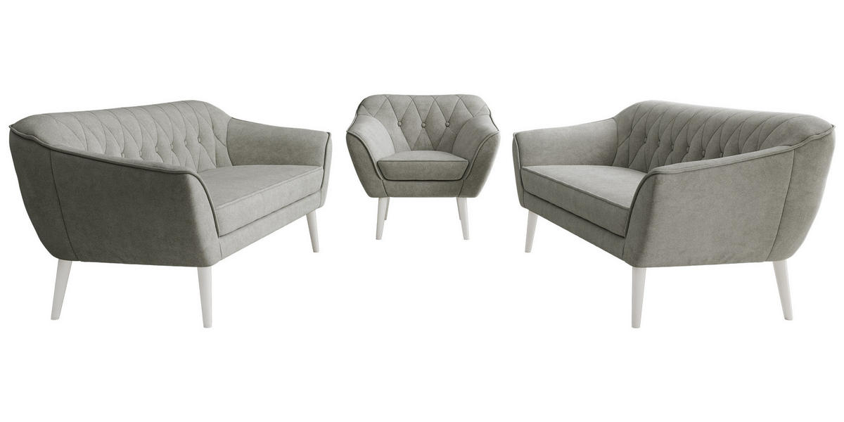 SEDACIA ZOSTAVA 3+3+1 PIRS - Sivá Štruktúrovaná látka - Biele nohy - sivá/biela, kompozitné drevo/textil (180/75/74cm) - MKS