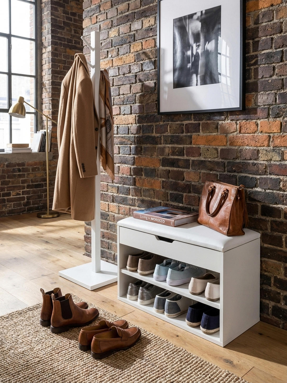 SCHUHBANK gepolstert mit Stauraum, Weiß 60x30x40 cm - Weiß, Holz/Textil (60/40/30cm) - KADIMA DESIGN