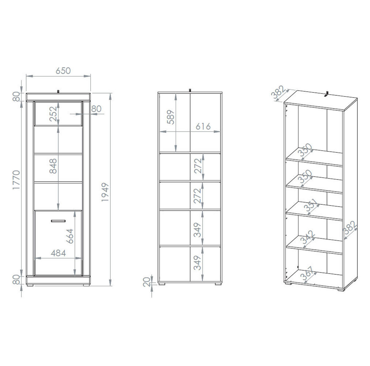 VITRINE Dora Evoke Eiche 65 / 40 / 195 cm - Eichefarben/Braun, Holz/Holzwerkstoff (65/195/40cm) - Feldmann-Wohnen