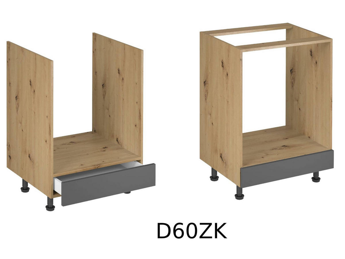 KÜCHENZEILE 240 - Langen KL2-M240 in Grau/ Artisan Eiche - Schwarz/Eiche Artisan, Holz/Metall (240/212/58cm)