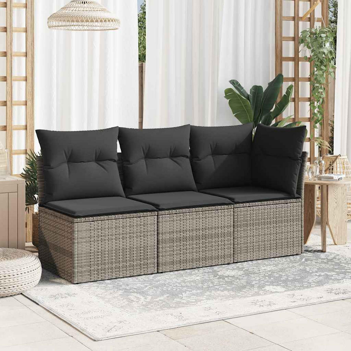 GARTENSOFA Ohne Armlehnen Mit Kissen Grau Poly Rattan - Grau, Kunststoff (62/69/55cm) - vidaXL