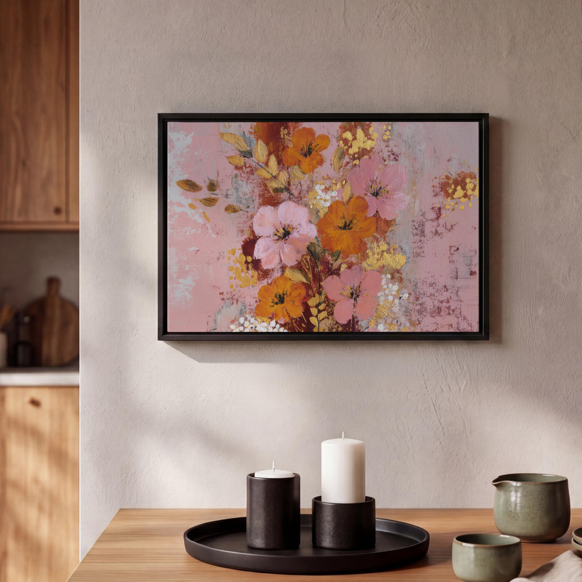 LEINWAND Bilder mit Rahmen - Malerei - Blumen - Rustikal - Rosa - 30x20 - Altrosa, Textil (30/20cm) - MuchoWow
