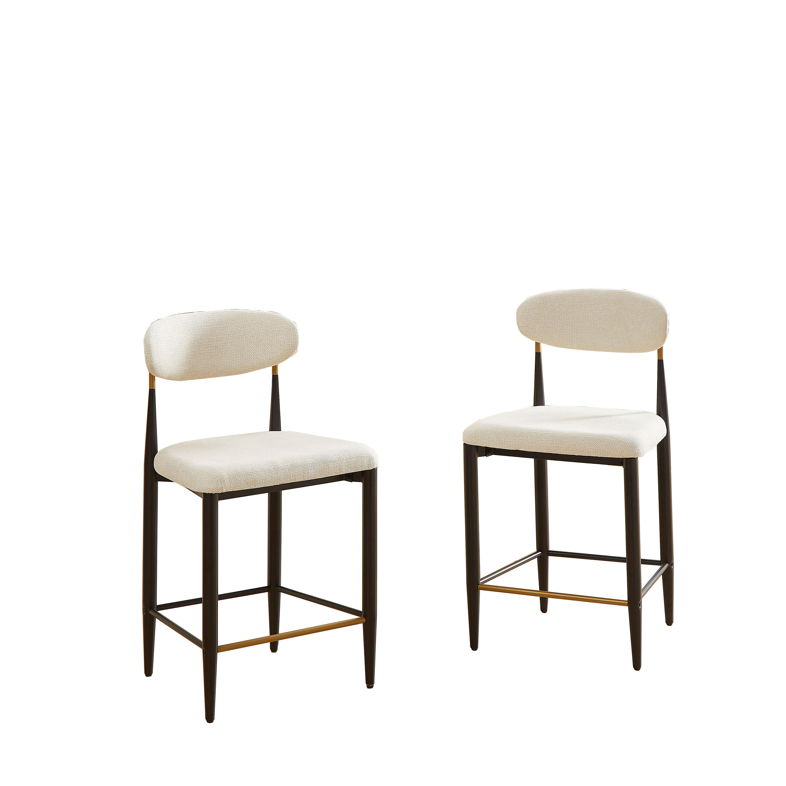 BARHOCKER 2er-Set mit Rückenlehne und Stoffkissen, Creme - Beige, Textil (51/94/50cm)