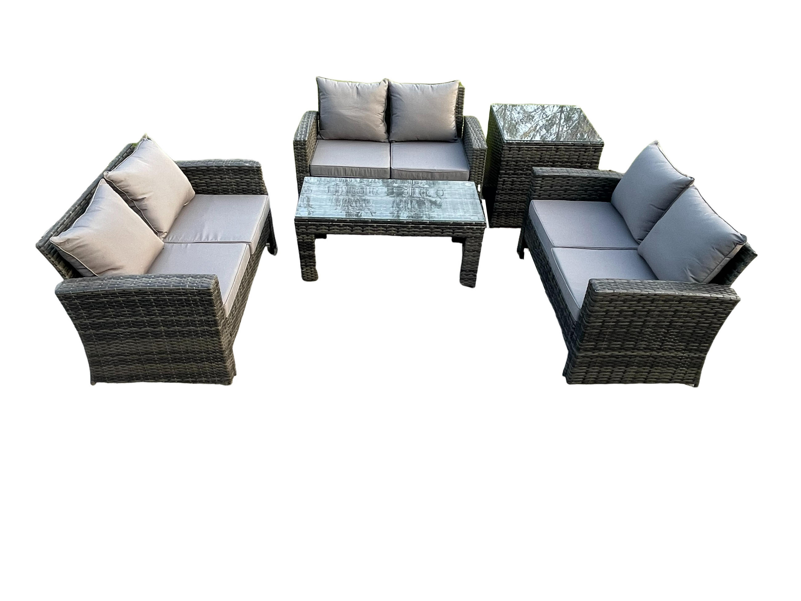 GARTENMÖBEL-SET MIT COUCHTISCH 2-SITZER SOFA BEISTELLTISCH Polyrattan Dunkelgrau Gemischt 6-Sitzer - Dunkelgrau, Metall - Fimous