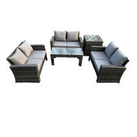 GARTENMÖBEL-SET MIT COUCHTISCH 2-SITZER SOFA BEISTELLTISCH Polyrattan Dunkelgrau Gemischt 6-Sitzer - Dunkelgrau, Metall - Fimous