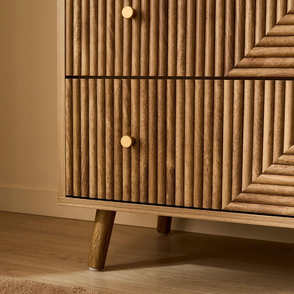 KOMMODE mit 3 Schubladen und Lamellenfronten - Eden 80/40/75 cm - Eschefarben, Holzwerkstoff (40/75/48cm) - Calicosy