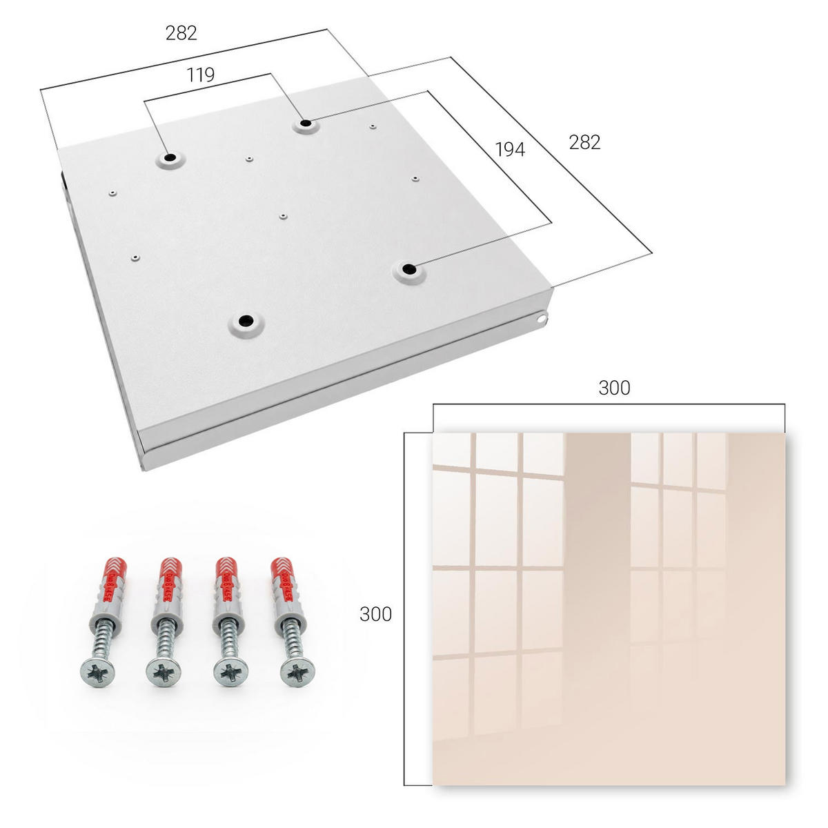 SCHLÜSSELBOX Weiß 30x30 cm – Türöffnung nach rechts - Warmes Beige - Beige, Metall (30/30/5cm) - TULUP