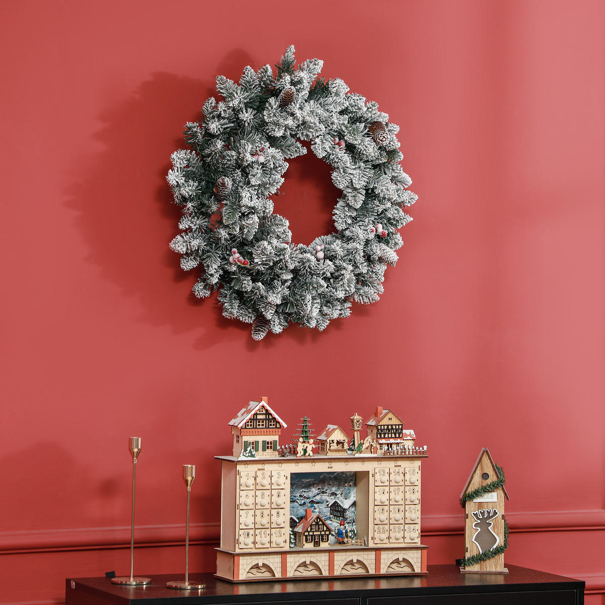 TANNENKRANZ Weihnachtskranz Türkranz Künstlicher Tannenkranz mit Lichterkette - Grün, Kunststoff/Metall (10cm) - HOMCOM