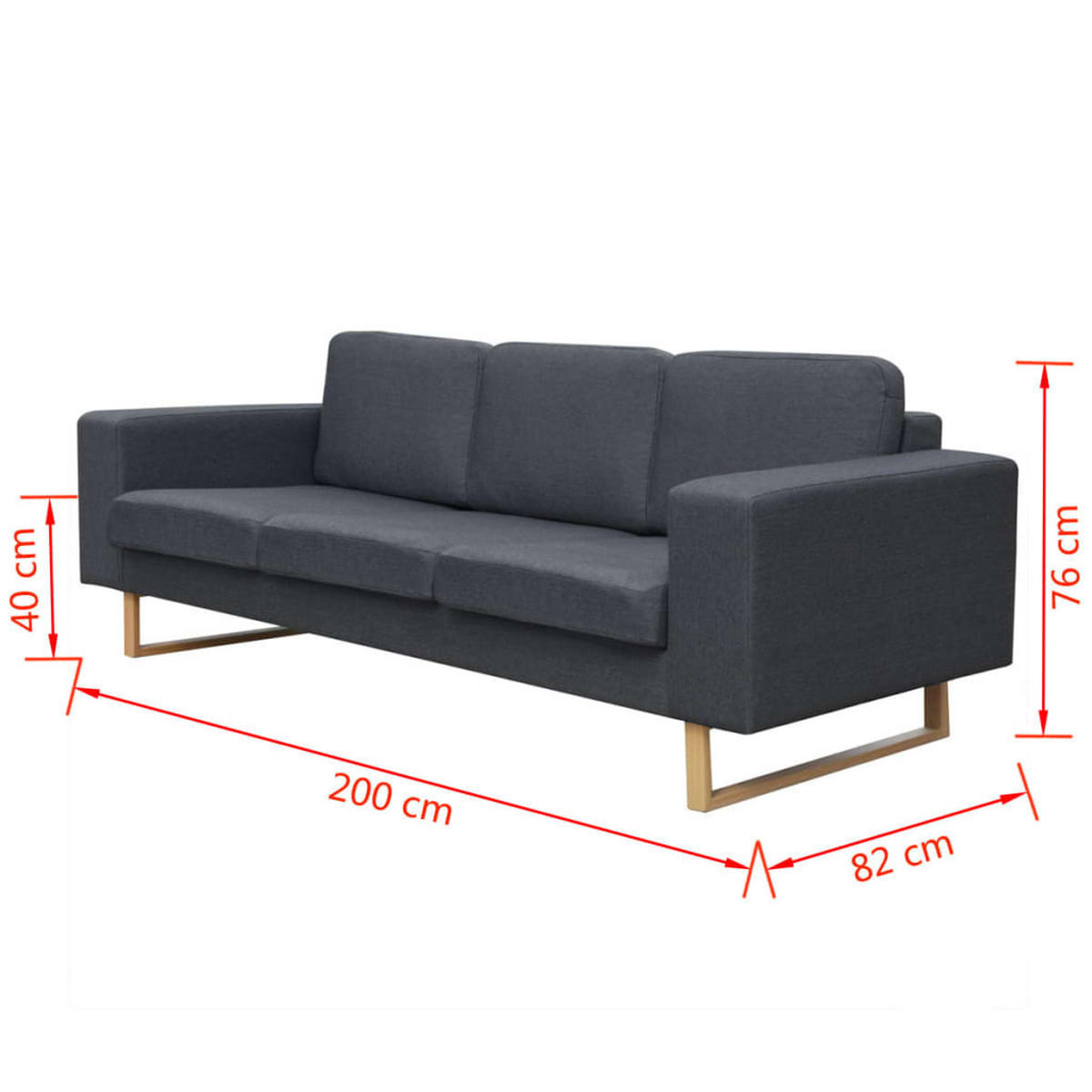 3-SITZER-SOFA mit Holzfüße, 200/82/76 cm, aus Stoff, Dunkelgrau - Dunkelgrau/Braun, Holz/Textil (200/76/82cm) - vidaXL